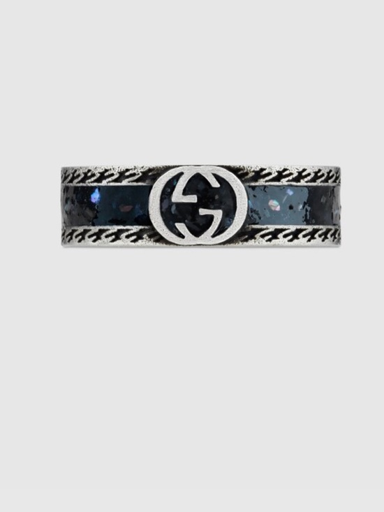 Gucci Other - NWT GUCCI INTERLOCKING G RING STERLING SILVER BLACK ENAMEL DESIGNER SIZE: 19